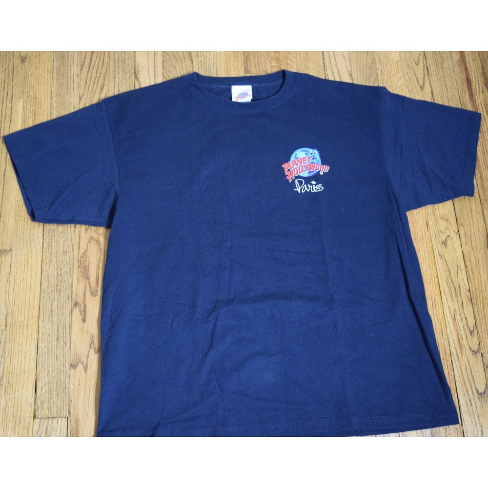 Vintage Planet Hollywood Paris France Cotton Blue Black Souvenir T-Shirt Sz XL